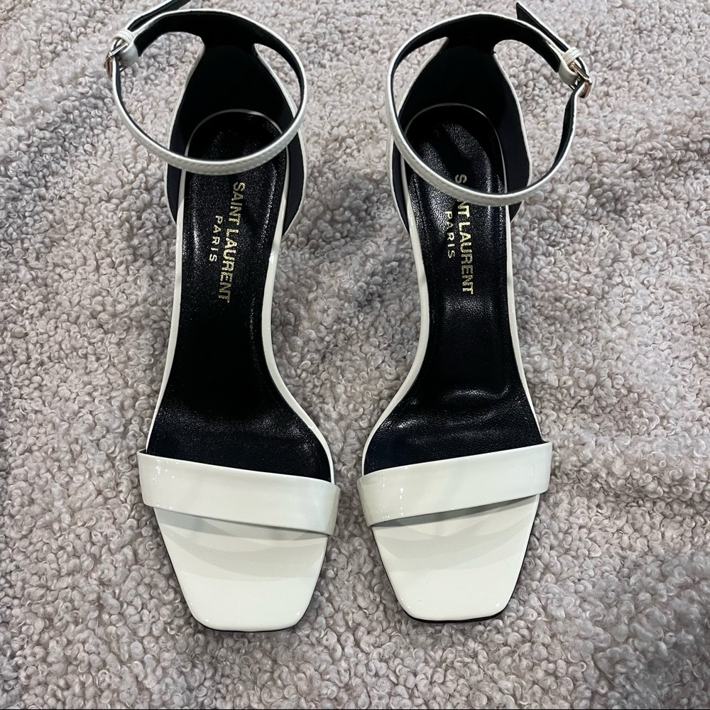 Saint Laurent YSL Amber Sandals in Ivory